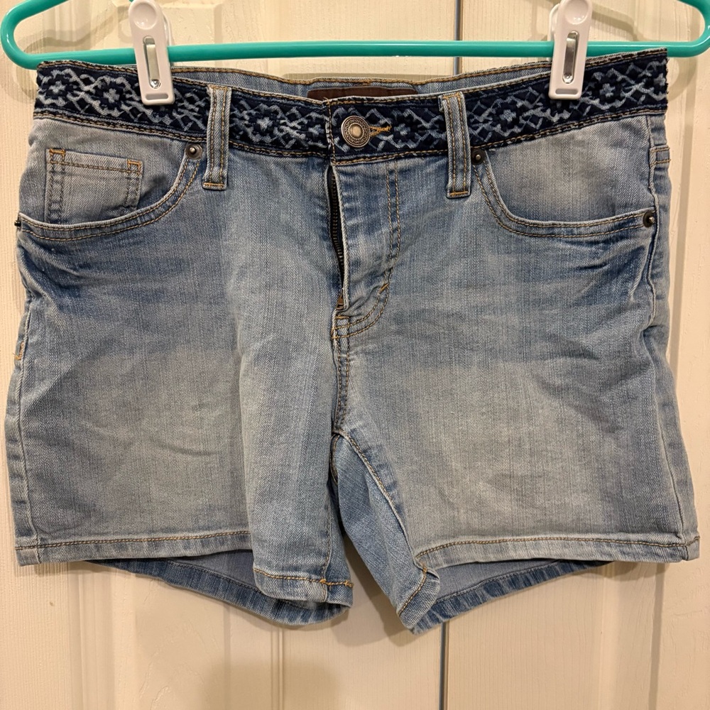 Bit & Bridle Light Blue Jean Shorts with Patterned Waistband